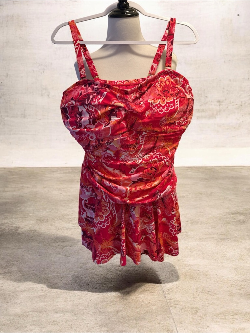 Ralph Lauren Red Floral Ruched One-Piece Swimdress